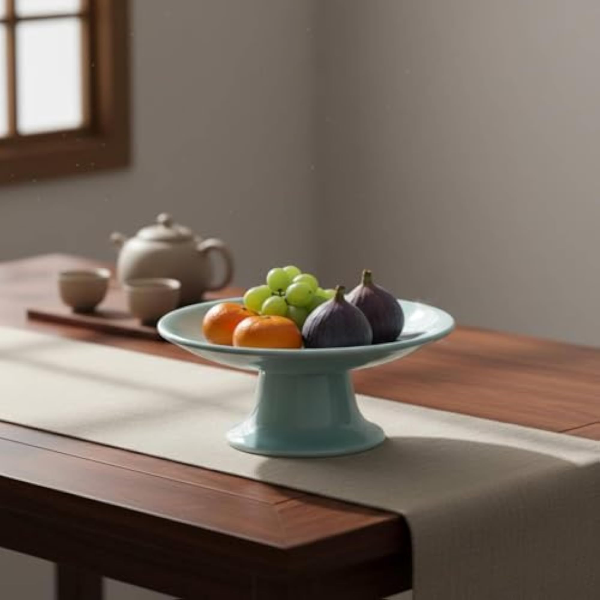 Ceramic Celadon Pedestal Plate for Home Altar Offering